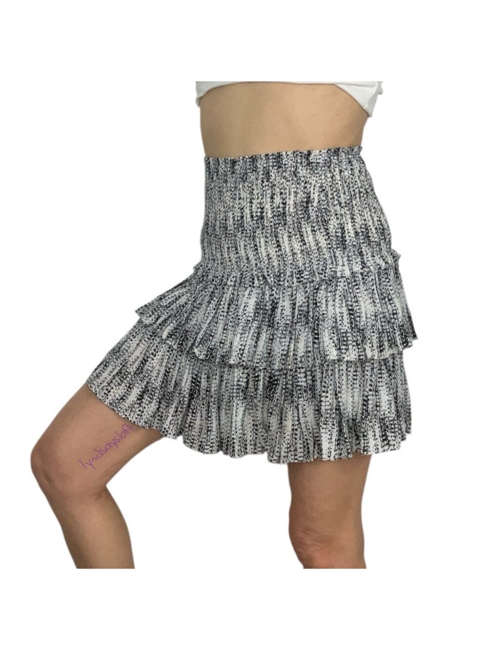 Reset By Jane Ruffle Skirt S White Black Tiered